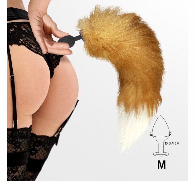 Силиконовая анальная пробка с хвостом из натурального меха Art of Sex size M Red fox
