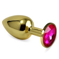 Золотая анальная пробка с розовым камнем Rosebud Anal Plug Medium Lovetoy