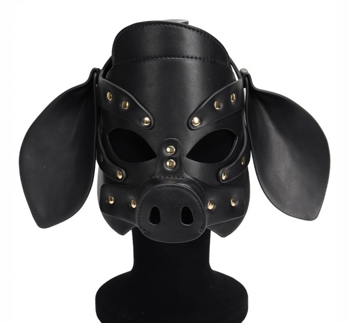 Бдсм маска голова свеньи Leather Pig Mask Black Bdsm4u