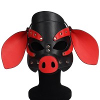 Бдсм маска голова свеньи Leather Pig Mask Black and Red Bdsm4u