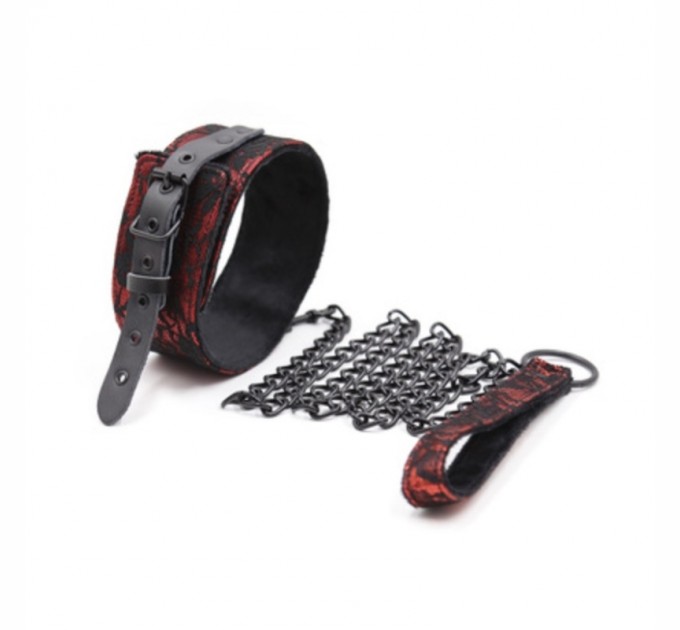 Ошейник с поводком натуральная кожа Red Bondage Neck Collar Bdsm4u