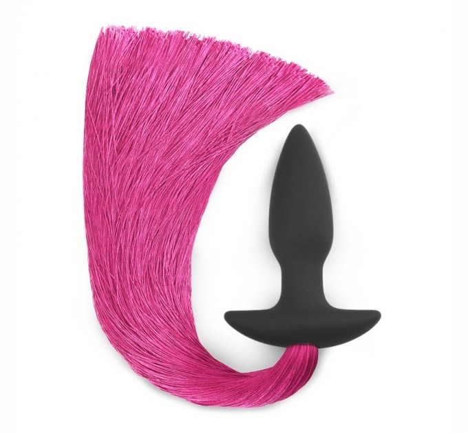 Черная анальная пробка Lovetoy с розовым хвостом Silicone Anal Plug with Pony Tail