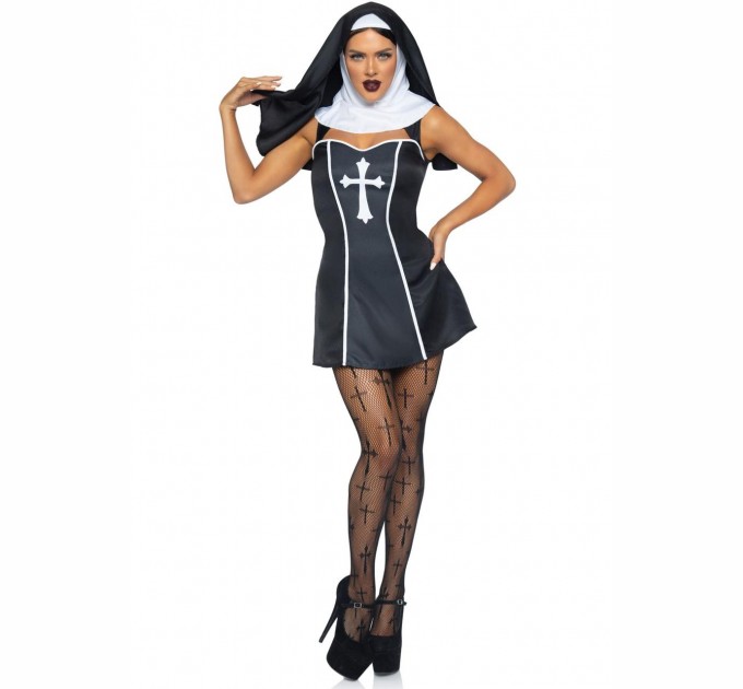 Эротический костюм монахини Leg Avenue Naughty Nun XS Черно-белый (SO8549)