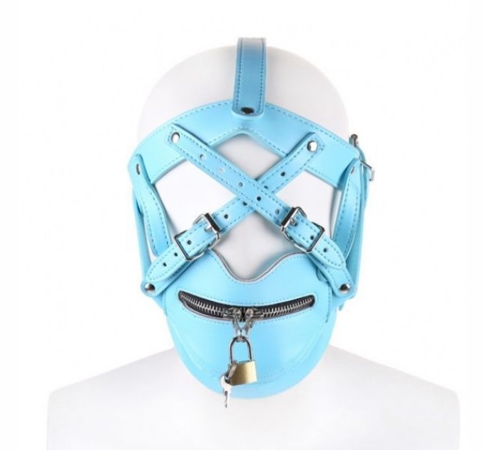 Голубая маска с молнией на замке в районе рта Bdsm4u Muzzle Zipper Mouth
