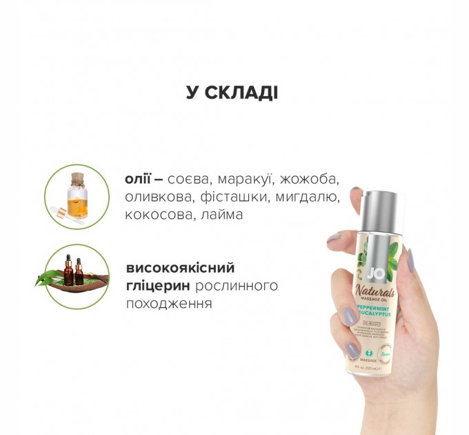 Массажное масло System JO - Naturals Massage Oil - Peppermint&Eucalyptus с эфирными маслами 120 мл