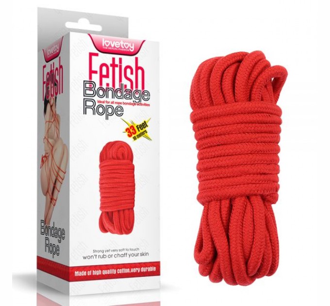 Красная веревка для связывания Lovetoy Fetish Bondage Rope, 10 метров