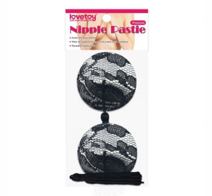 Кружевные стикини с кисточками Lovetoy Reusable Black Lace Round Tassel Nipple Pasties