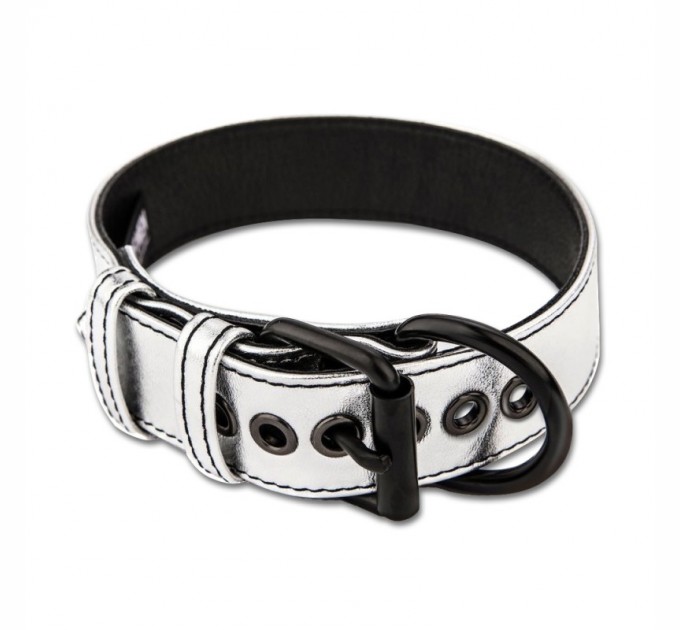 Серебристый ошейник Lovetoy Bondage Fetish Metallic Pup Collar With Leash