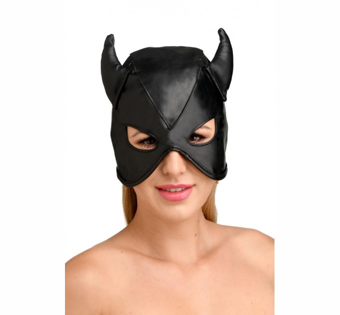 Маска Master Series Dungeon Demon Bondage Mask with Horns Black