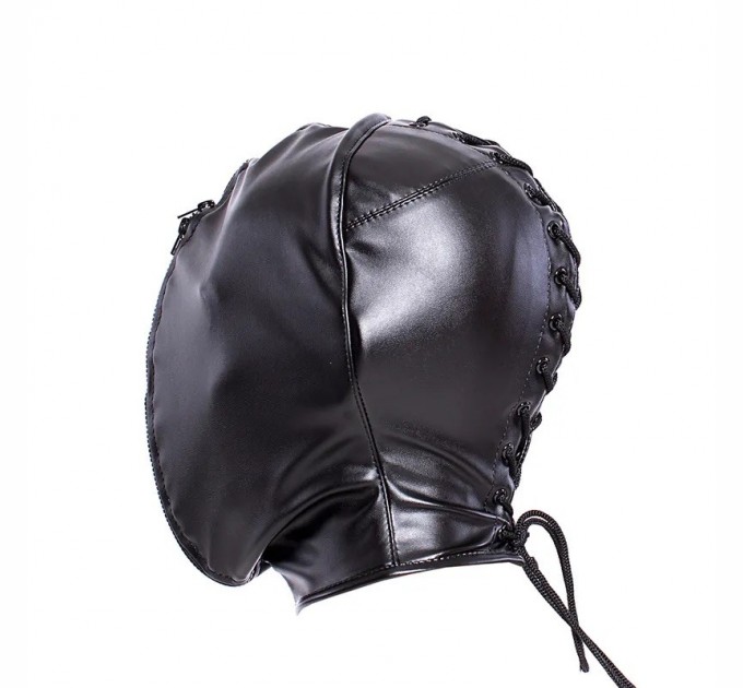 Черная маска-капюшон с молнией на лицевой стороне Leather Double Face Hood Bdsm4u