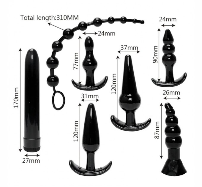 Универсальный набор анальных игрушек 7 в 1 Sex Suit Safety Silicone Black Bdsm4u