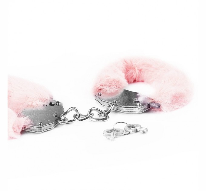 Металлические розовые наручники с мехом Lovetoy Fetish Pleasure Fluffy Handcuffs