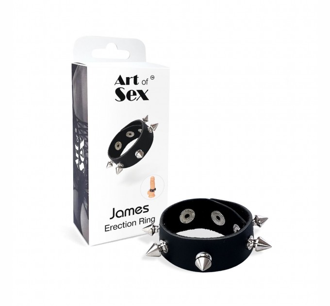 Эрекционное кольцо с шипами из натуральной кожи Art of Sex - James Черный