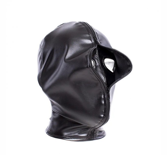 Черная маска-капюшон с молнией на лицевой стороне Leather Double Face Hood Bdsm4u