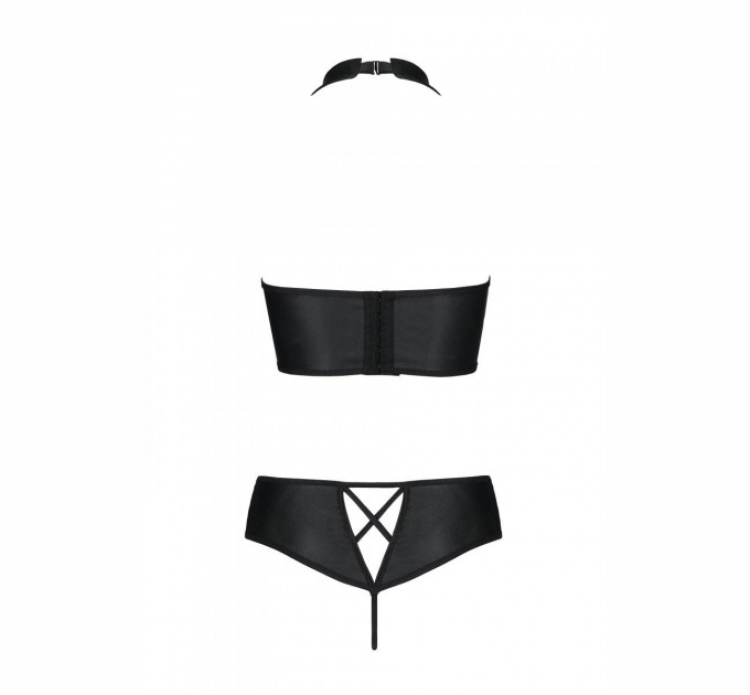 Комплект из эко-кожи бра и трусики с имитацией шнуровки Passion Nancy Bikini black S/M