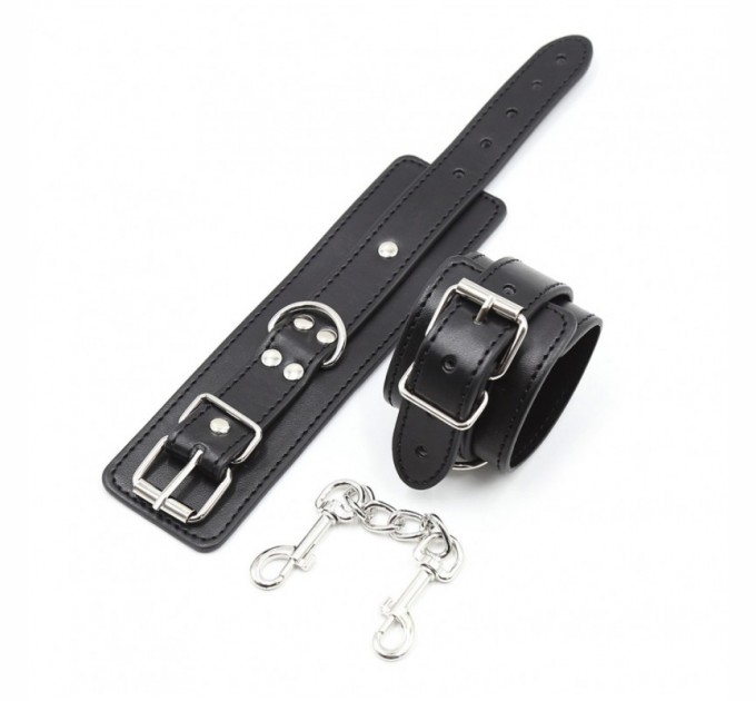 Черные кожаные наножники на цепи с ремешками Bdsm4u Multi-Studded Shackles ZR025