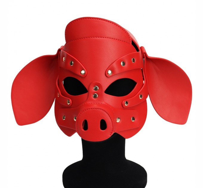 Бдсм маска голова свеньи Leather Pig Mask Red Bdsm4u