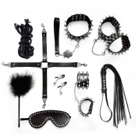 Набор Art of Sex - Spikes BDSM Set Leather, 10 предметов, натуральная кожа Черный