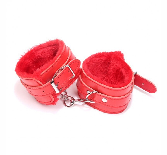 Красные кожаные бондажные наручники с мехом Premium Fur Lined Locking Restraints Bdsm4u