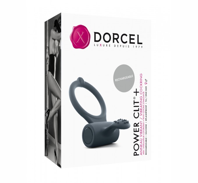 Эрекционное кольцо Dorcel Power Clit Plus с вибрацией, перезаряжаемое, с язычком со щеточкой