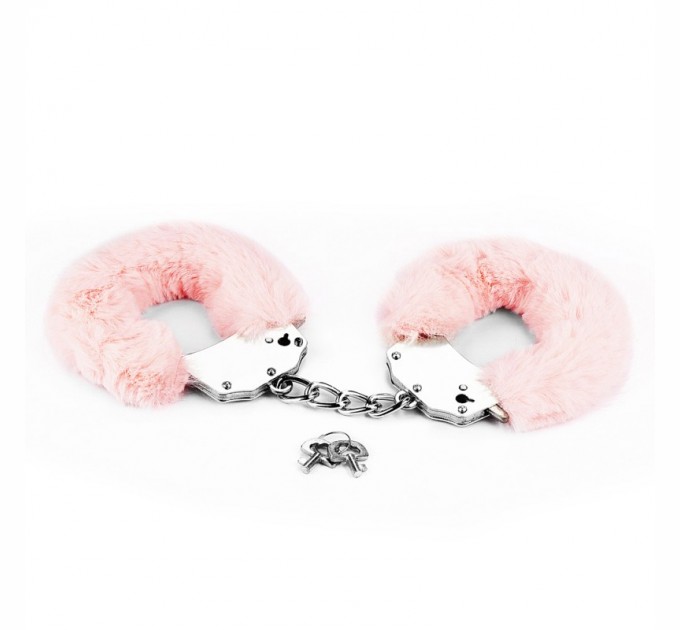 Металлические розовые наручники с мехом Lovetoy Fetish Pleasure Fluffy Handcuffs