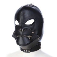 Кожаная черная маска с вырезами для глаз и молнией Bdsm4u Removable Zipper Mask