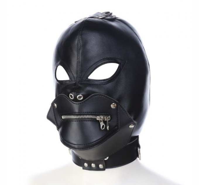 Кожаная черная маска с вырезами для глаз и молнией Bdsm4u Removable Zipper Mask