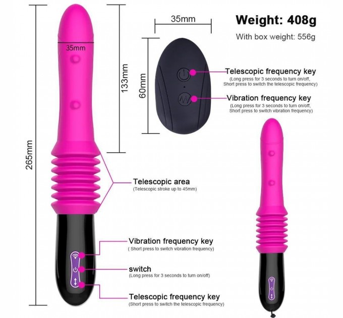 Вибратор секс-машина Telescopic VIBRATOR розовый