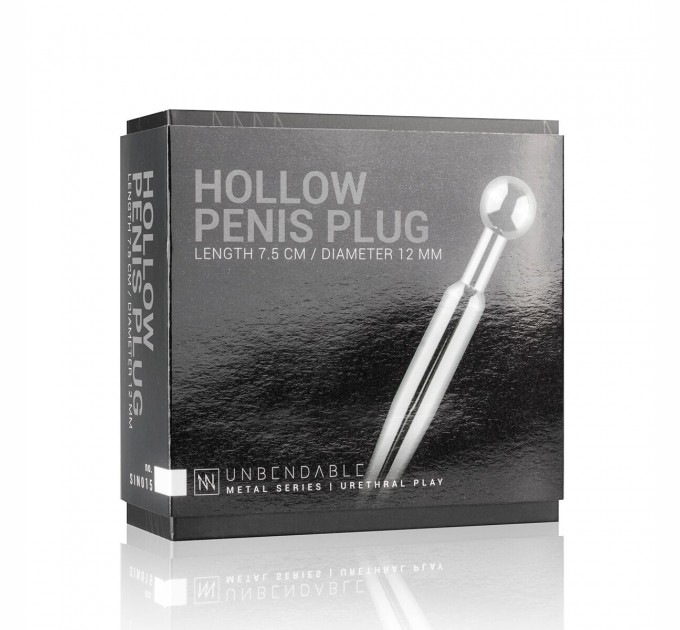 Полый уретральный стимулятор Sinner Gear Unbendable - Hollow Penis Plug длина 7.5см диаметр 12мм