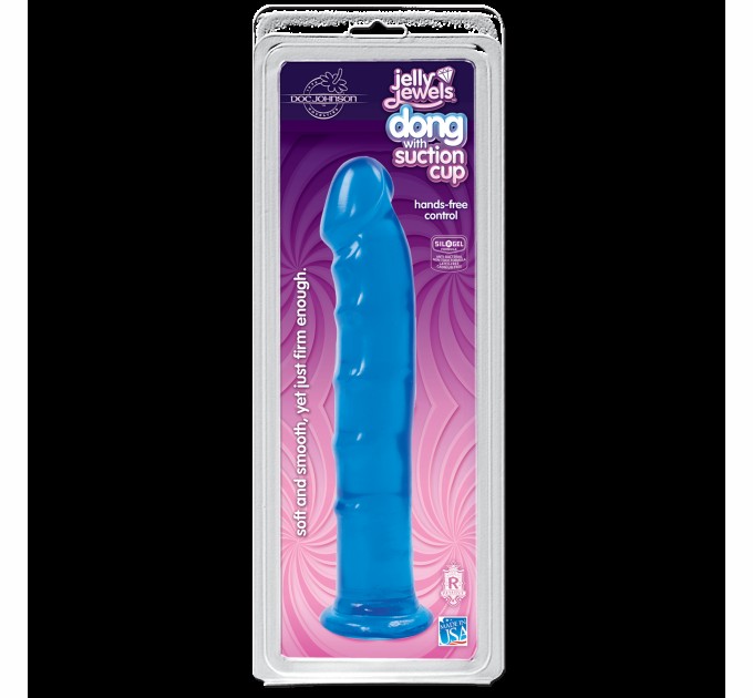 Фаллоимитатор Doc Johnson Jelly Jewels Dong and Suction Cup Blue, диаметр 3,6см, антибактериальный ПВХ