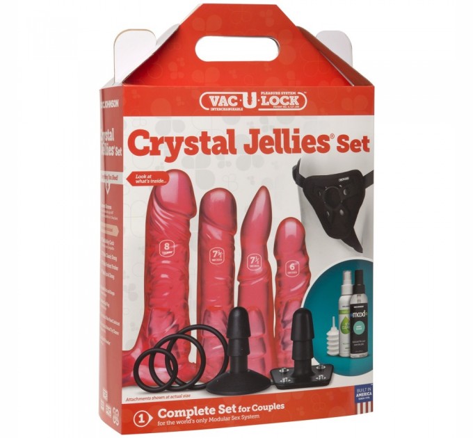 Набор для страпона Doc Johnson Vac-U-Lock Crystal Jellies Set Красный