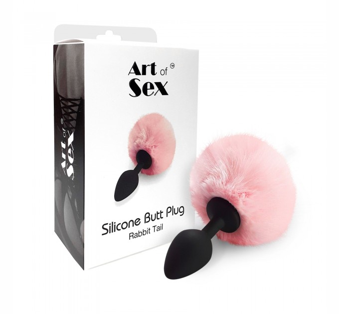 Силиконовая анальная пробка М Art of Sex - Silicone Bunny Tails Butt plug цвет Розовый, диаметр 3,5