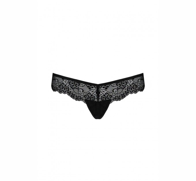 Кружевные трусики-танга с атласным бантиком Passion Naja Thong black XXL/XXXL