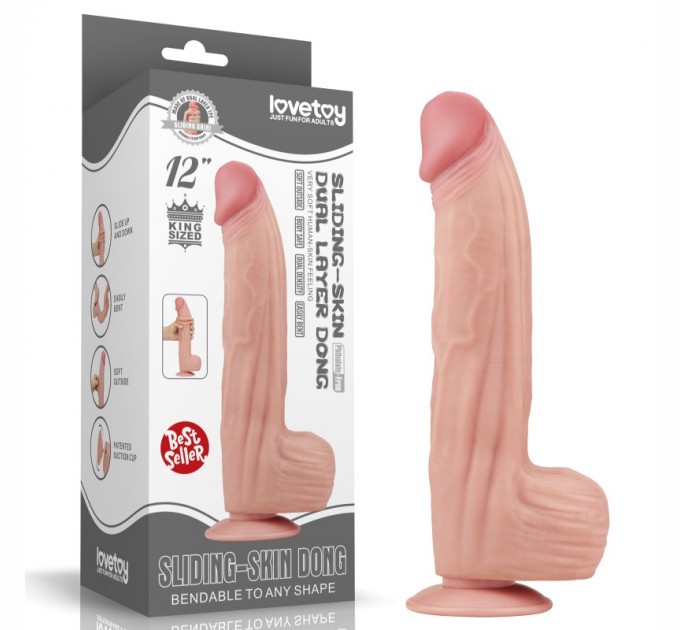 Фаллоимитатор со сьемной присоской Lovetoy King Sized Sliding Skin Dual Layer Dong 12.0