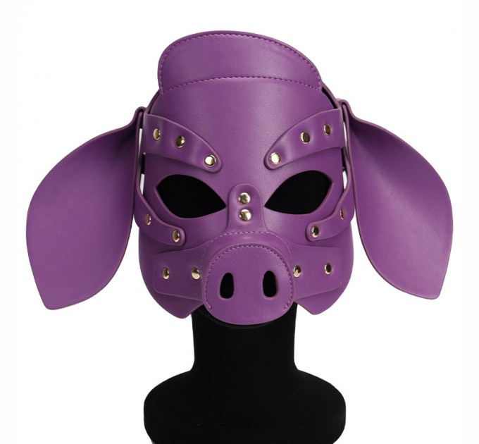 Бдсм маска голова свеньи Leather Pig Mask Purple Bdsm4u