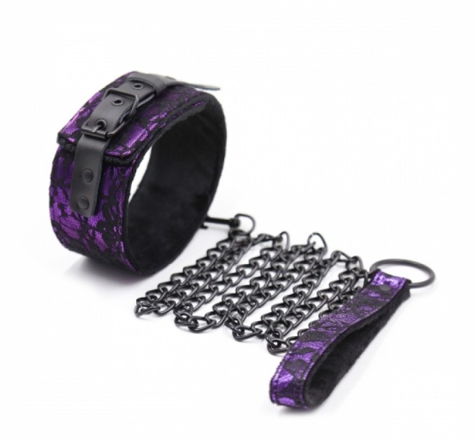 Ошейник с поводком натуральная кожа Purple Bondage Neck Collar Bdsm4u