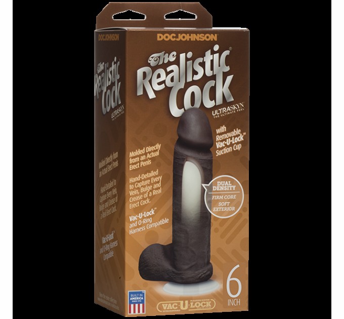 Фаллоимитатор черный на присоске Doc Johnson The Realistic Cock 6 inch Black ULTRASKYN (SO2790)