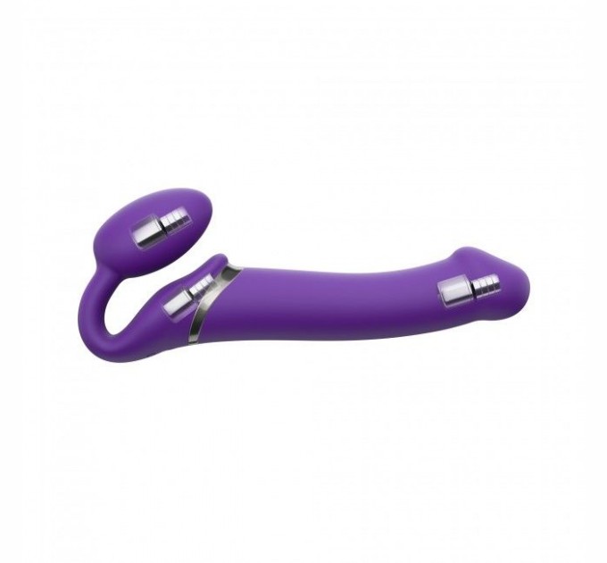 Безремневой страпон с вибрацией Strap-On-Me Vibrating Violet M диаметр 3,3см, пульт ДУ, регулируемый