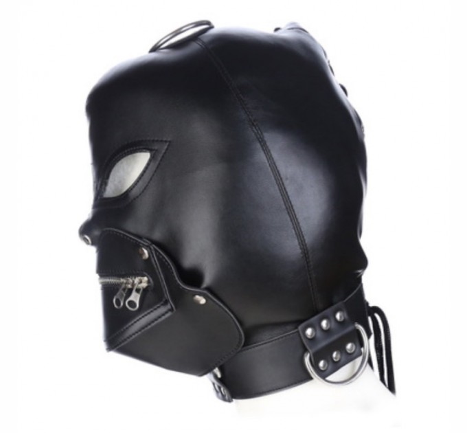 Кожаная черная маска с вырезами для глаз и молнией Bdsm4u Removable Zipper Mask