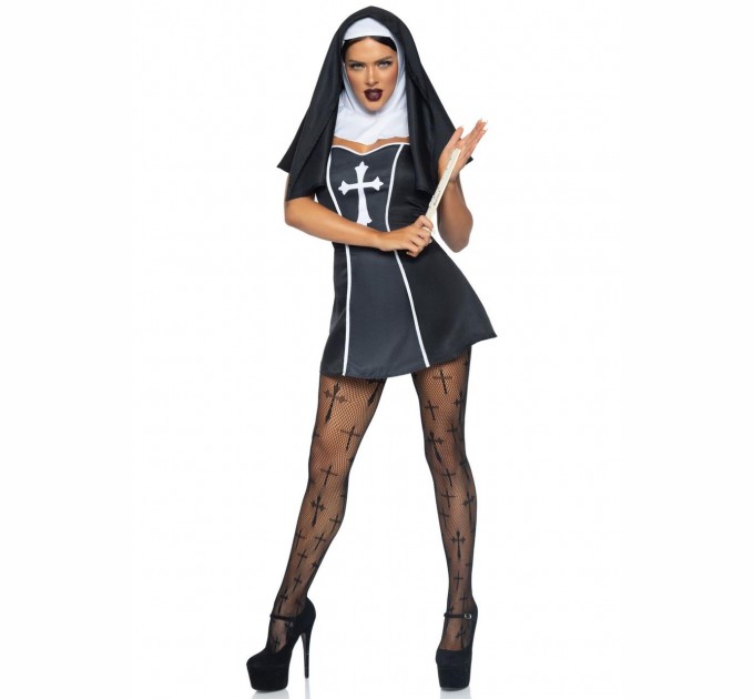 Эротический костюм монахини Leg Avenue Naughty Nun XS Черно-белый (SO8549)