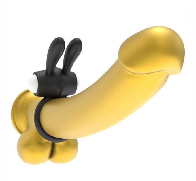 Черное эрекционное кольцо с вибрацией Lovetoy Power Clit Cockring Rabbit
