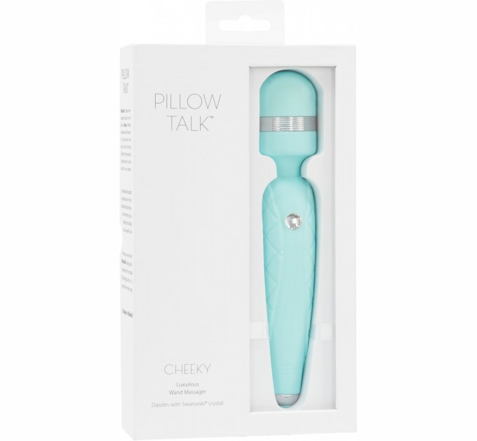 Роскошный вибромассажер PILLOW TALK - Cheeky Teal с кристаллом Swarovsky, плавное повышение мощности