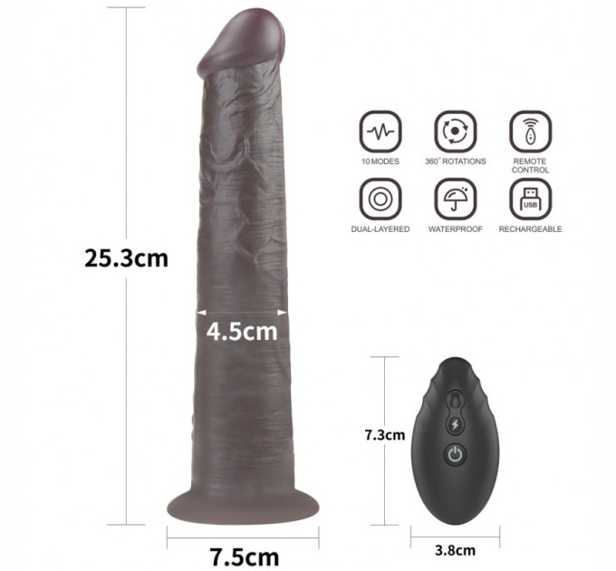 Двухслойный вибратор на присоске Lovetoy Dual Layered Platinum Silicone Rotator Black 10.0