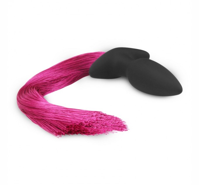 Черная анальная пробка Lovetoy с розовым хвостом Silicone Anal Plug with Pony Tail