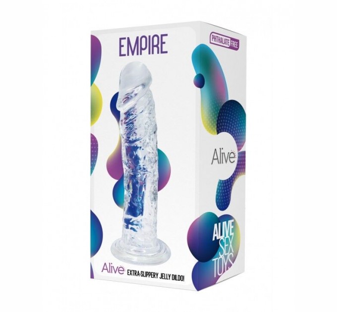 Прозрачный фаллоимитатор Alive Jelly Dildo Empire ТПЕ присоска диаметр 4.3 см длина 19.3см