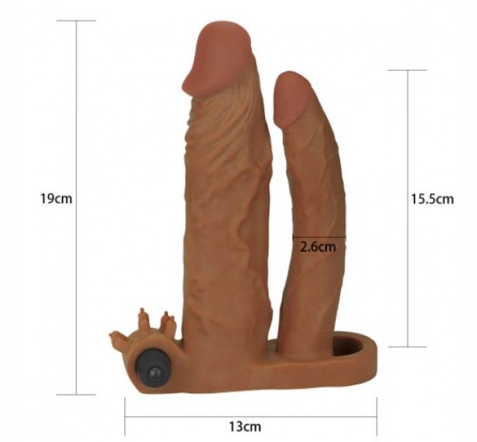 Насадка на пенис Lovetoy Pleasure X Tender Vibrating Double Penis Sleeve Brown