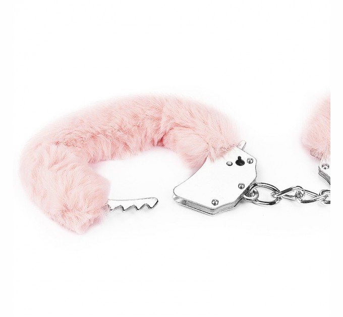 Металлические розовые наручники с мехом Lovetoy Fetish Pleasure Fluffy Handcuffs