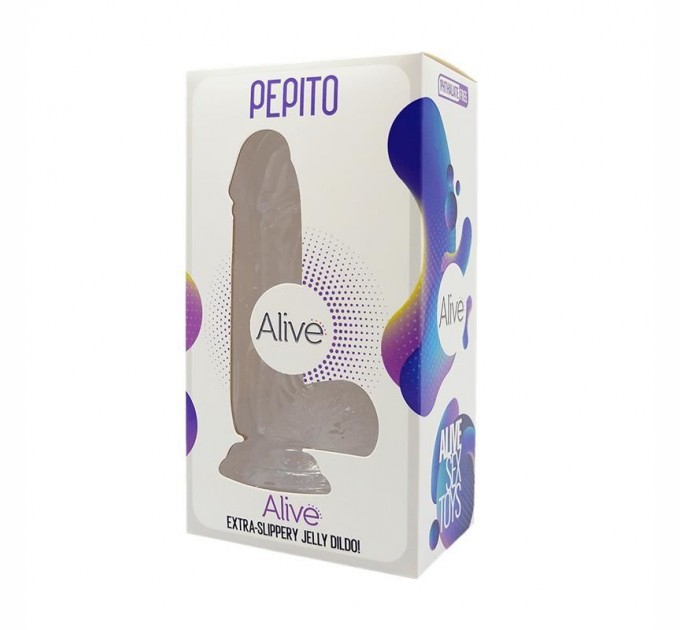 Прозрачный фаллоимитатор Alive Jelly Dildo Pepito, ТПЕ, присоска, диаметр 3,5см, длина 15,5см