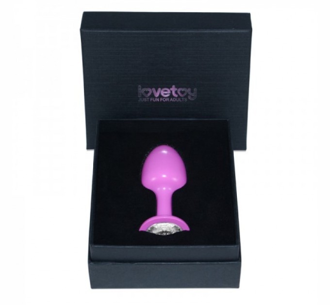 Розовая гладкая анальная пробка с камушком Lovetoy Rosebud Pink