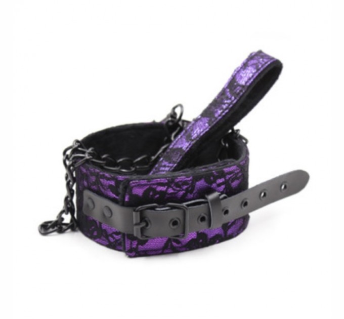 Ошейник с поводком натуральная кожа Purple Bondage Neck Collar Bdsm4u